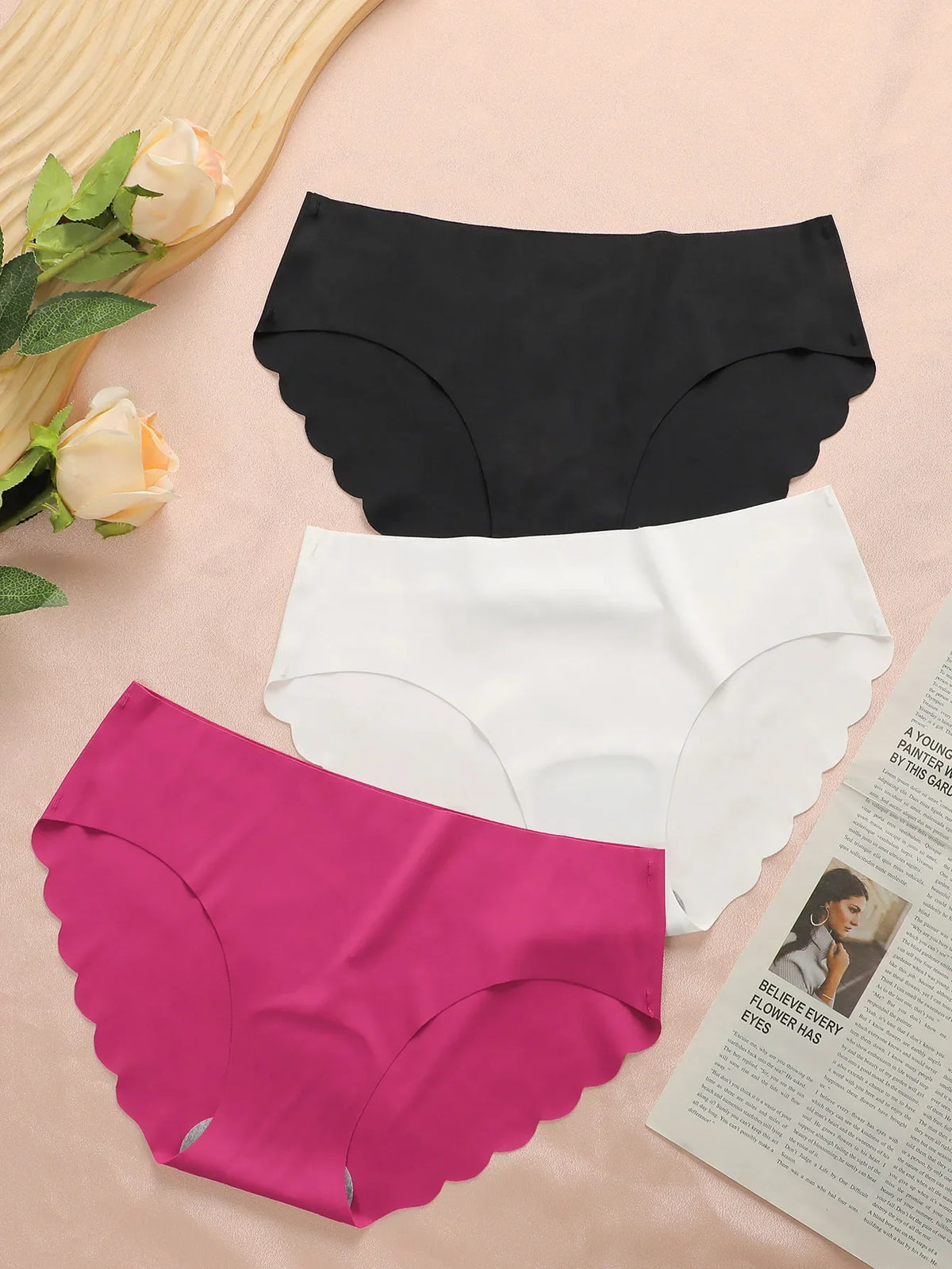 3-Pack Multi Color Middle Waist Leave No Trace Invisible Comfortable Hip Lifting and Abdominal Tight