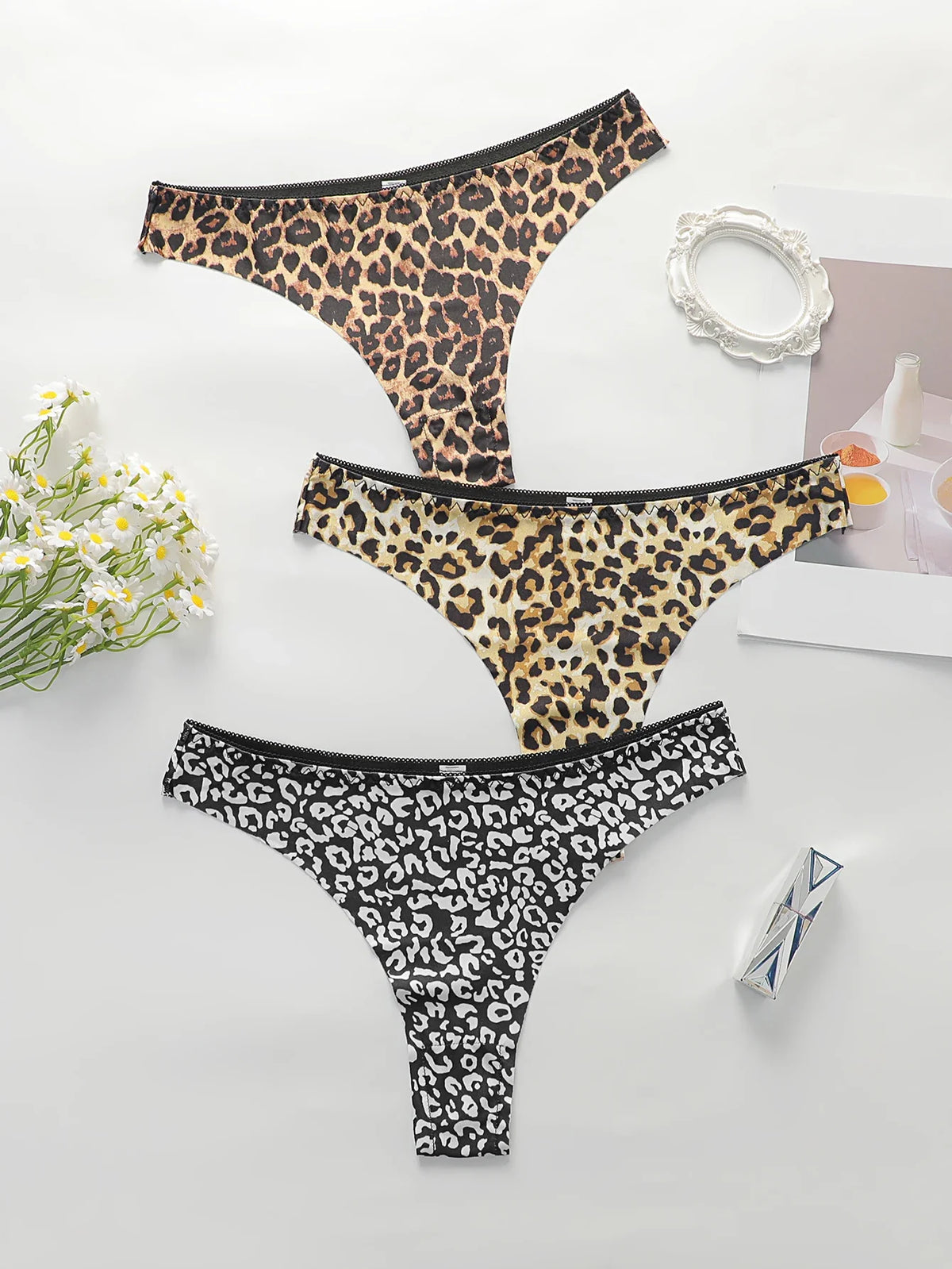 3 Pack Women Leopard Print Thongs
