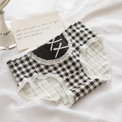 3 Pcs Cute Lolita Lace Trimming Girl Plaid Striped Underwear
