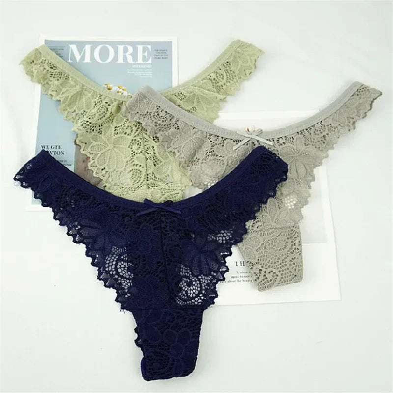 3 Pcs Hollow Lace Women Sexy Thong