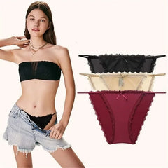 3 Pcs Lace Trim Women Ice Silk Panties