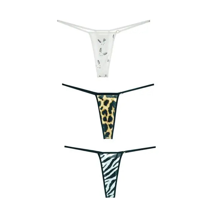 3 Pcs Women Sexy Printed Leopard/Zebra/Camouflage/Rabbit/Dot/Snake Female Thong