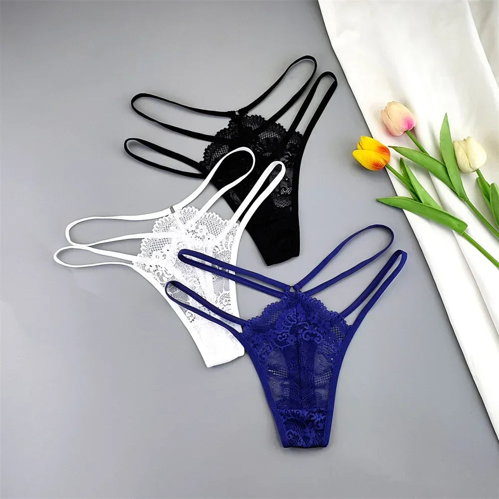 3 Pieces Double Slim Strap Lace Thong