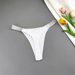 3 Pieces Shiny Silver Waistband Ladies Ice Silk Thong