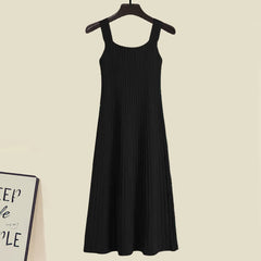 Black Colorblock Hooded Coat Knit Slip Dress