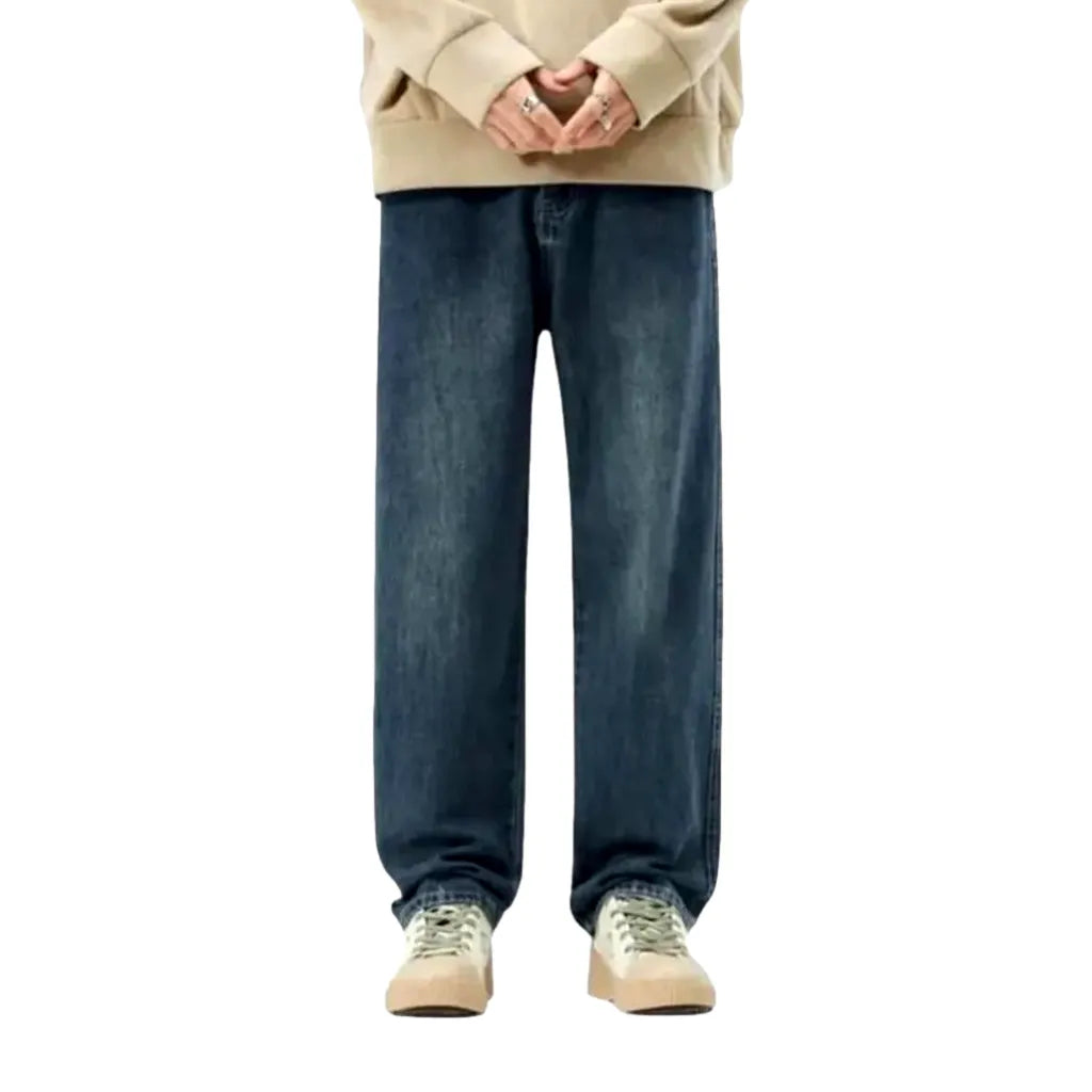 Mid-rise abraded baggy jeans for men