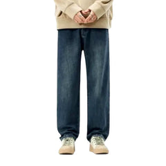 Mid-rise abraded baggy jeans for men