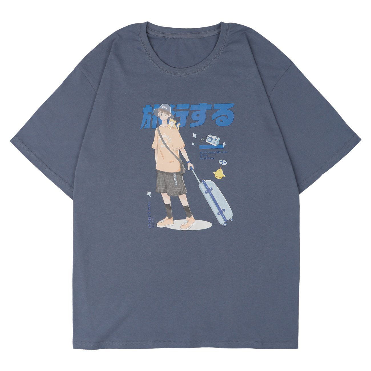 Japanese Anime Travel Boy Print Cotton Tee