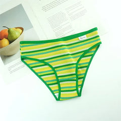 3PC Rainbow Striped Women's Ribbed Cotton Briefs Low Waist Girls Comfortable Panties