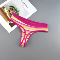 3PCS Contrast Color Stripe Girls Thong