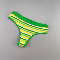 3PCS Contrast Color Stripe Girls Thong