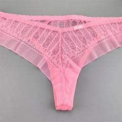 3PCS Jacquard Lace Women Transparent Thong