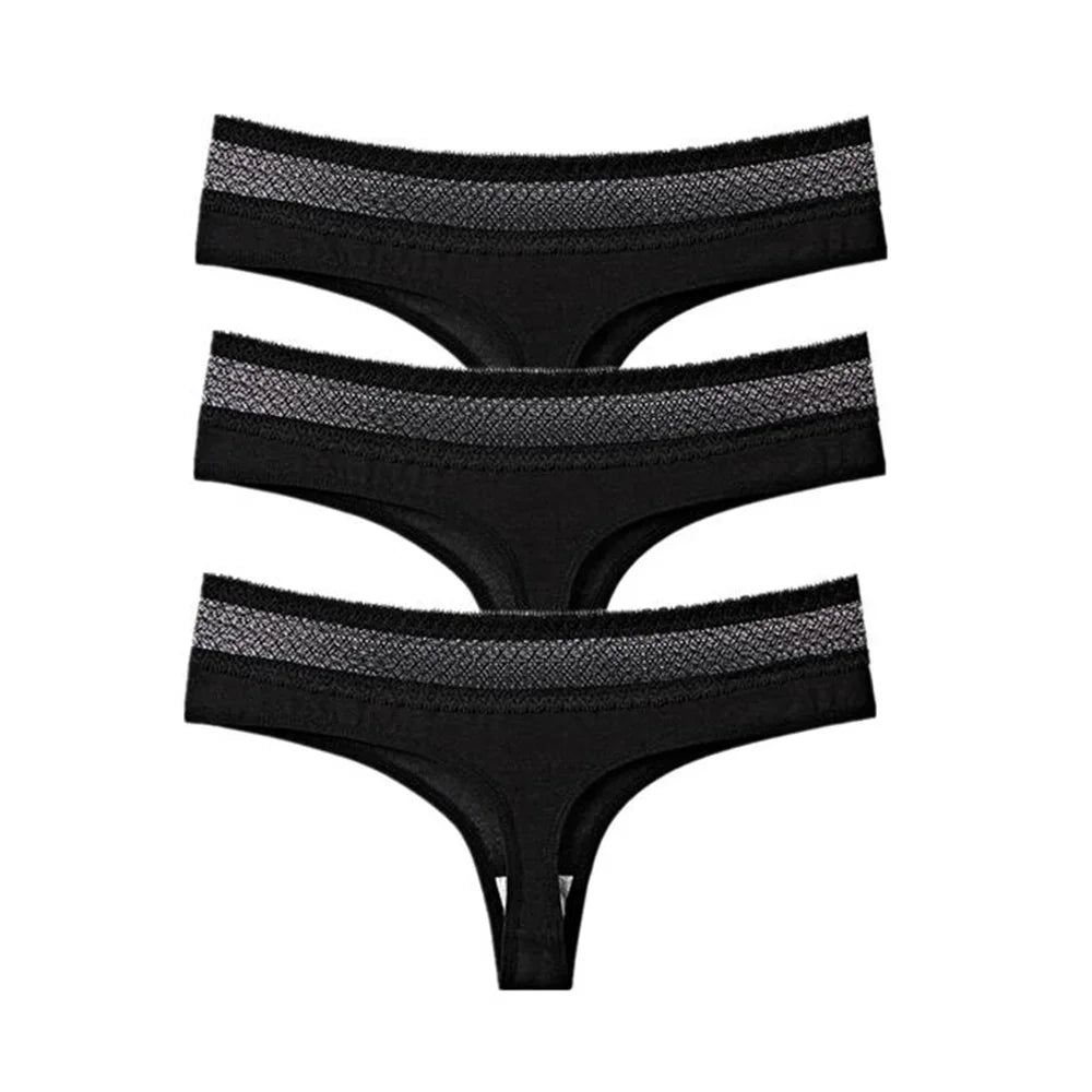 3PCS/Set Hollow Out Lace Waist Women Cotton Thong