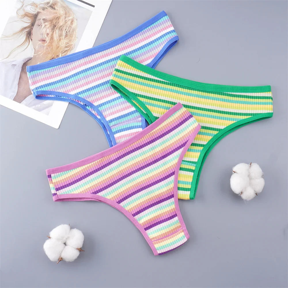 3PCS Sexy Colorful Cotton Thong