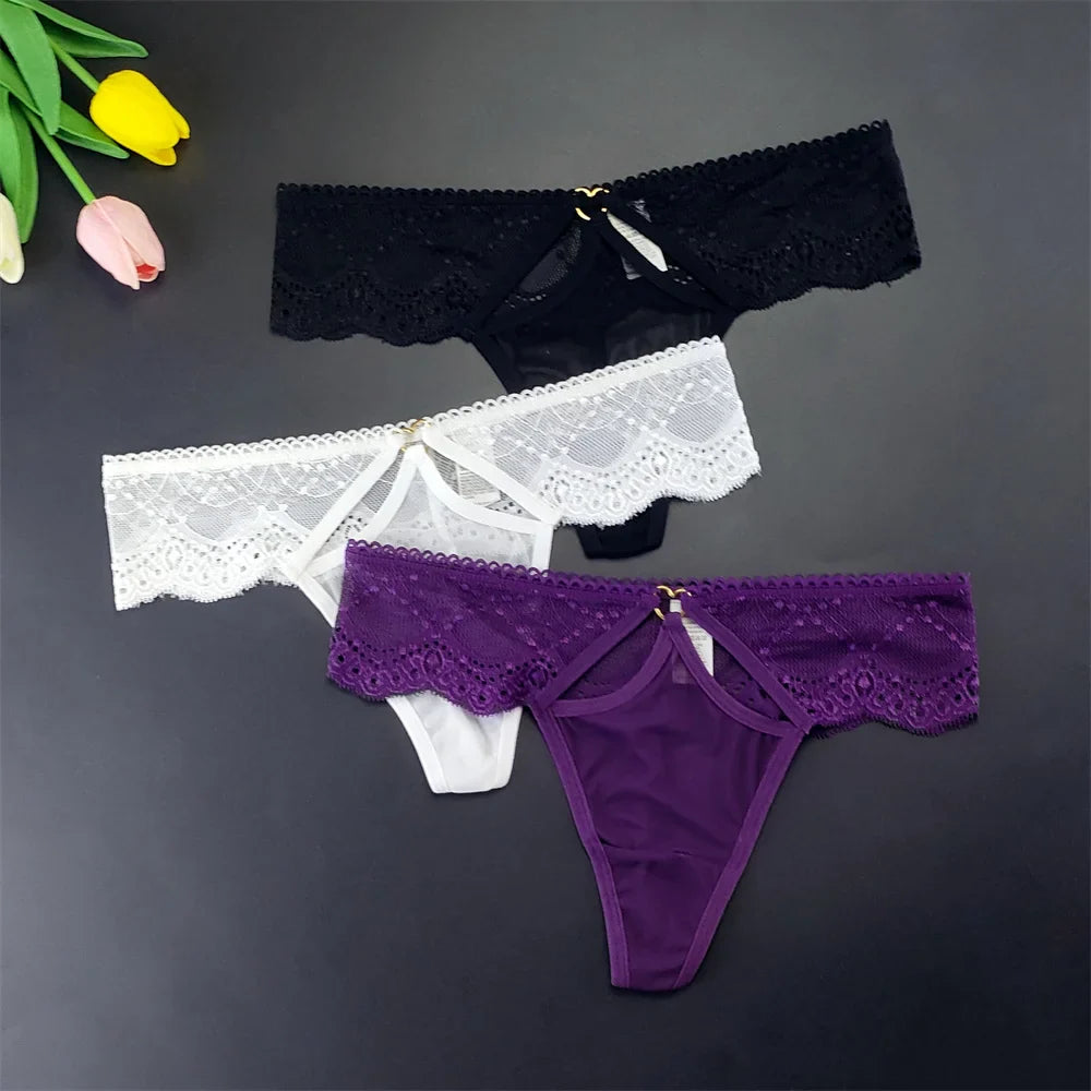 3PCS Sexy Women Front Opening Hole Thong