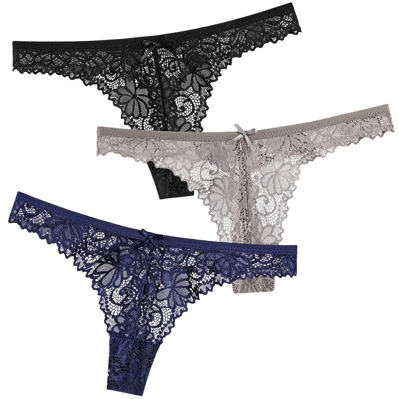 3PCS Soft Lace Floral Sexy Underwear