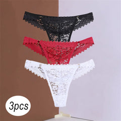 3PCS Temptation Hot French Women's Jacquard Lace Thong