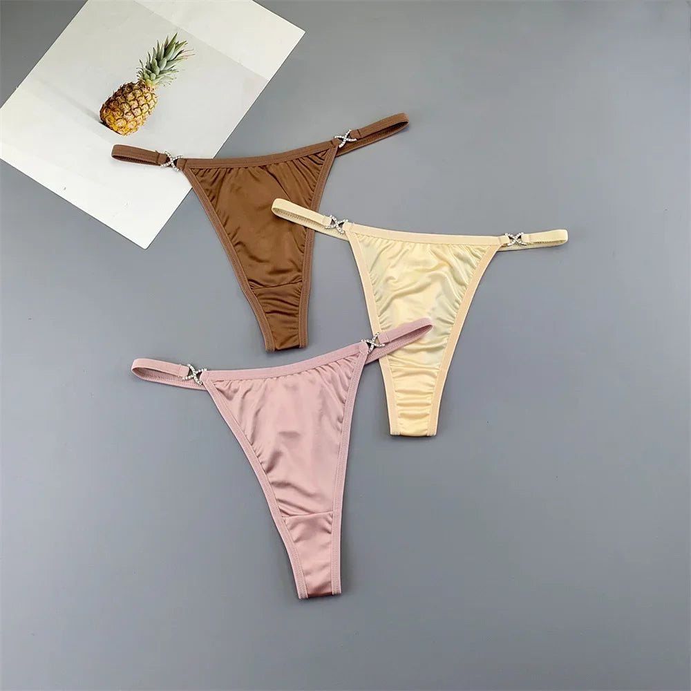 3Pcs French Style Gloss Satin Women's Thong