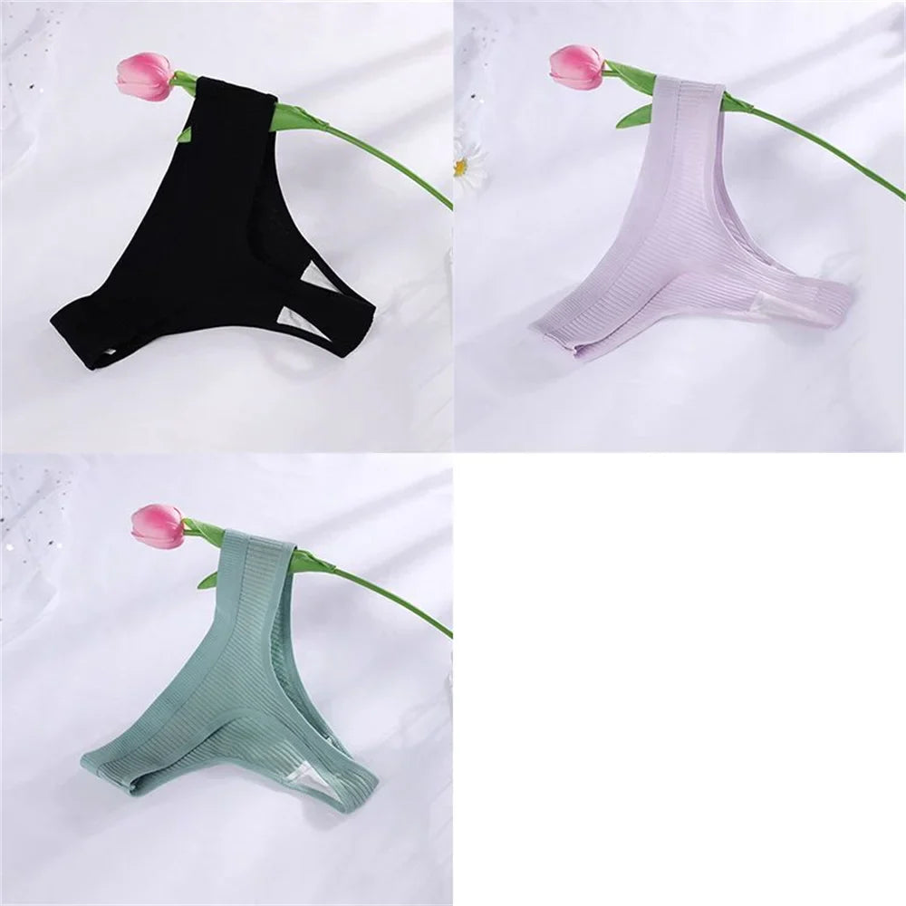 3Pcs/Pack M-XX Women Ribbed Cotton Thongs