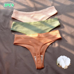 3Pcs/Pack M-XX Women Ribbed Cotton Thongs