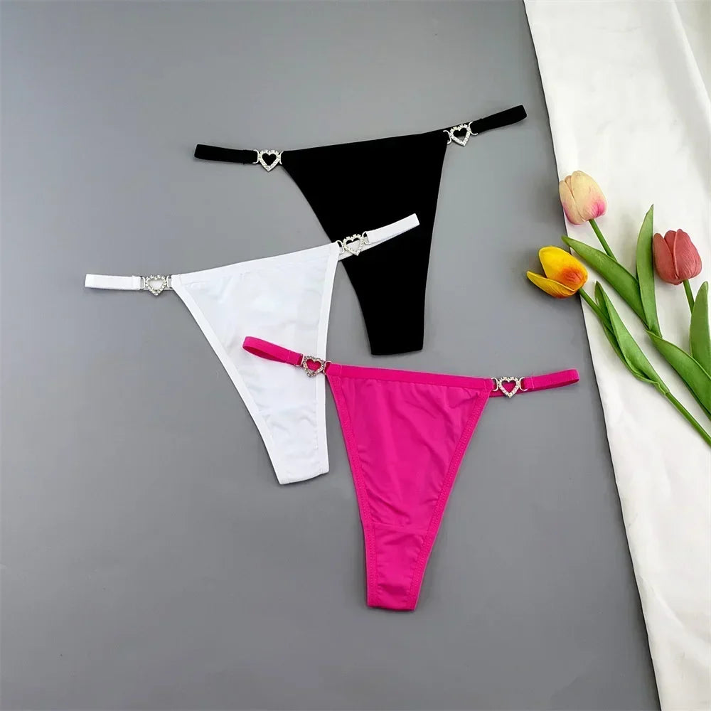 3Pcs/Pack Rhinestone Ring Sexy T Back String Women G String Bikini Briefs Ice Silk Panties