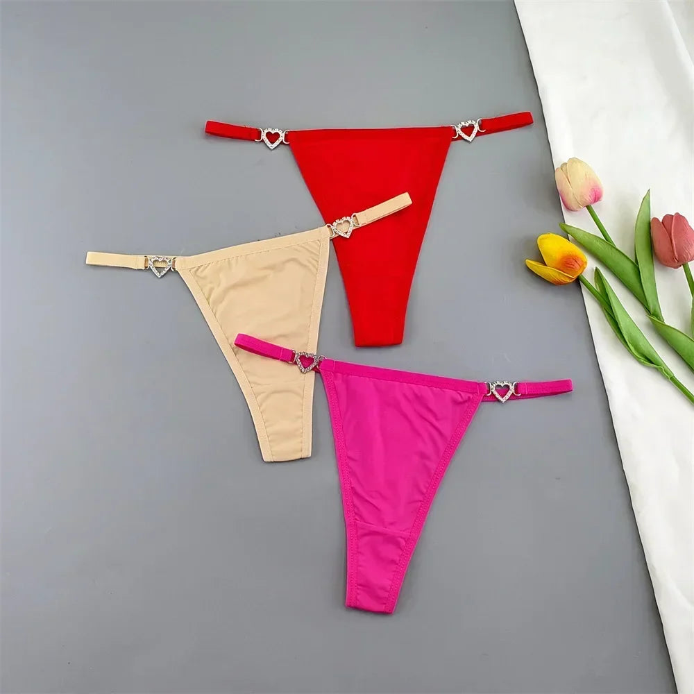 3Pcs/Pack Rhinestone Ring Sexy T Back String Women G String Bikini Briefs Ice Silk Panties