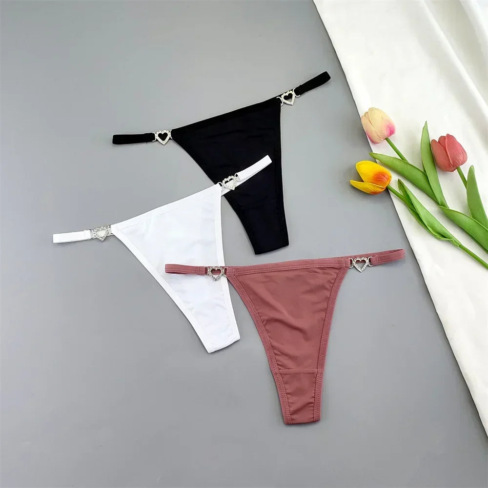 3Pcs/Pack Rhinestone Ring Sexy T Back String Women G String Bikini Briefs Ice Silk Panties