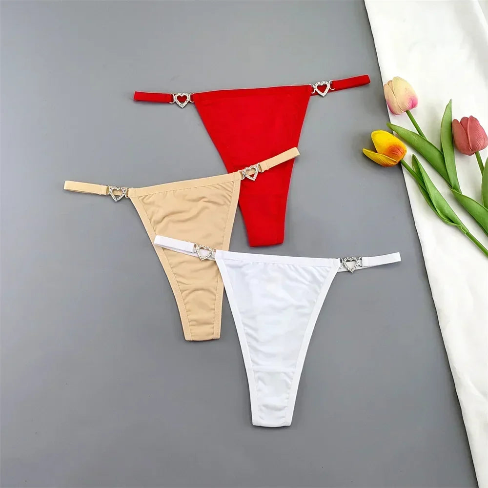 3Pcs/Pack Rhinestone Ring Sexy T Back String Women G String Bikini Briefs Ice Silk Panties
