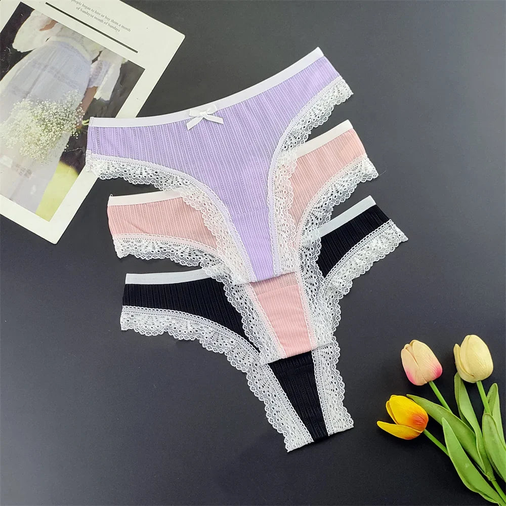 3Pcs/Set Women Lace Thongs