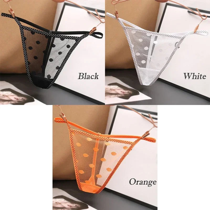 3Pcs Slim-strap Solid Dot Thong