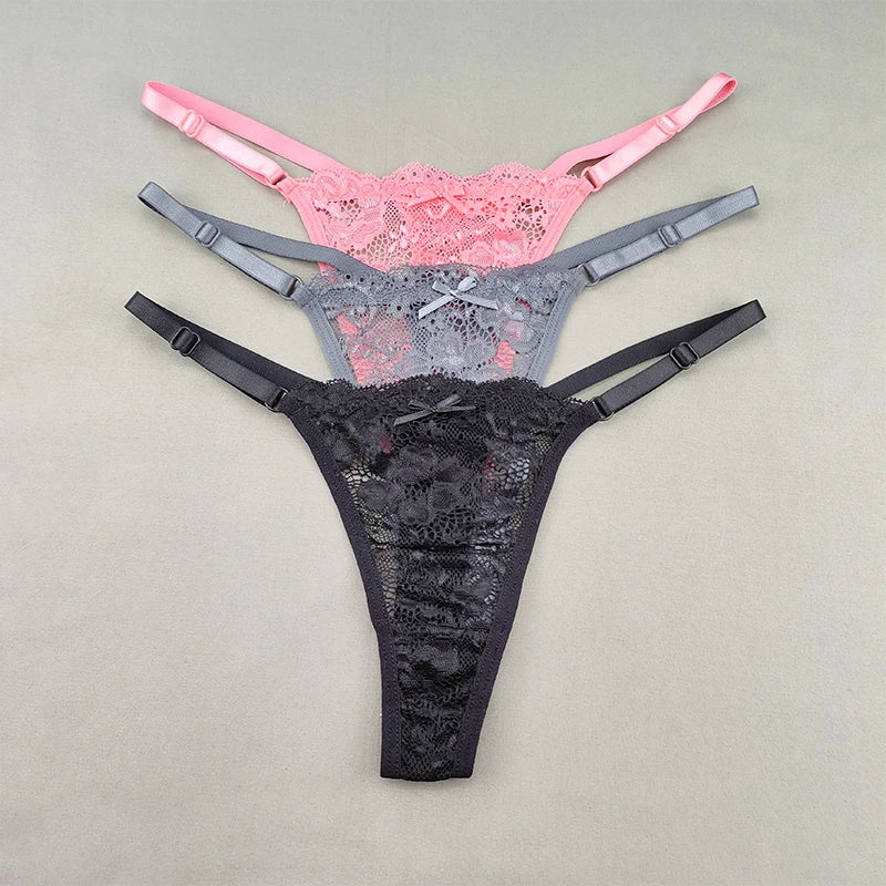 3Pcs Women's Lace Hollow Out Thongs