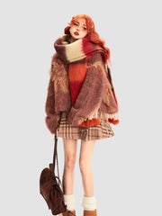 Colorful Striped Fur Ball Soft Scarf