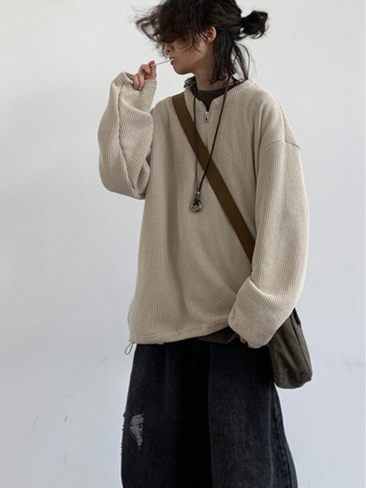 Retro Half Open Collar Knitted Sweater