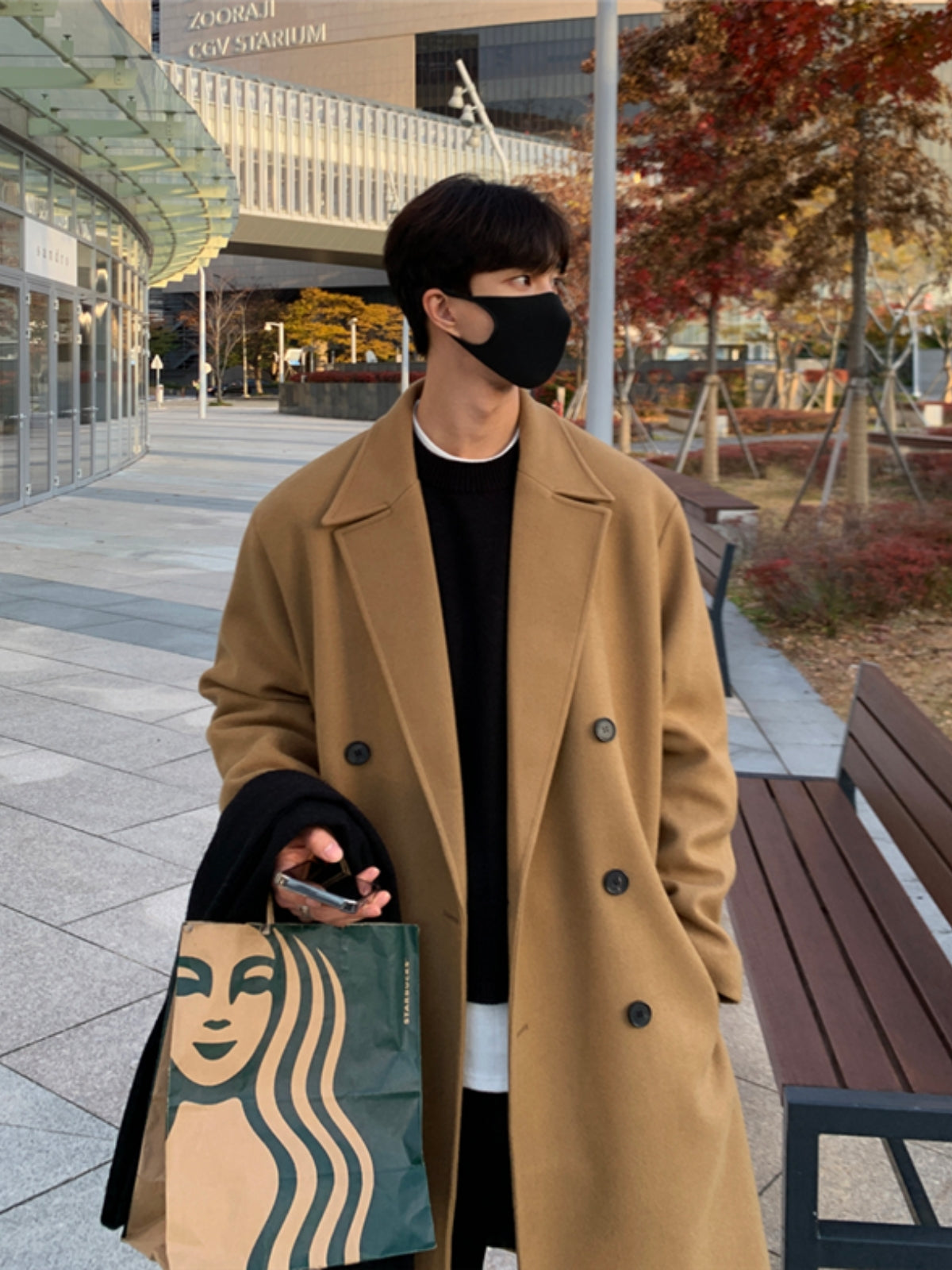 Loose Mid-length Cashmere Windbreaker Coat