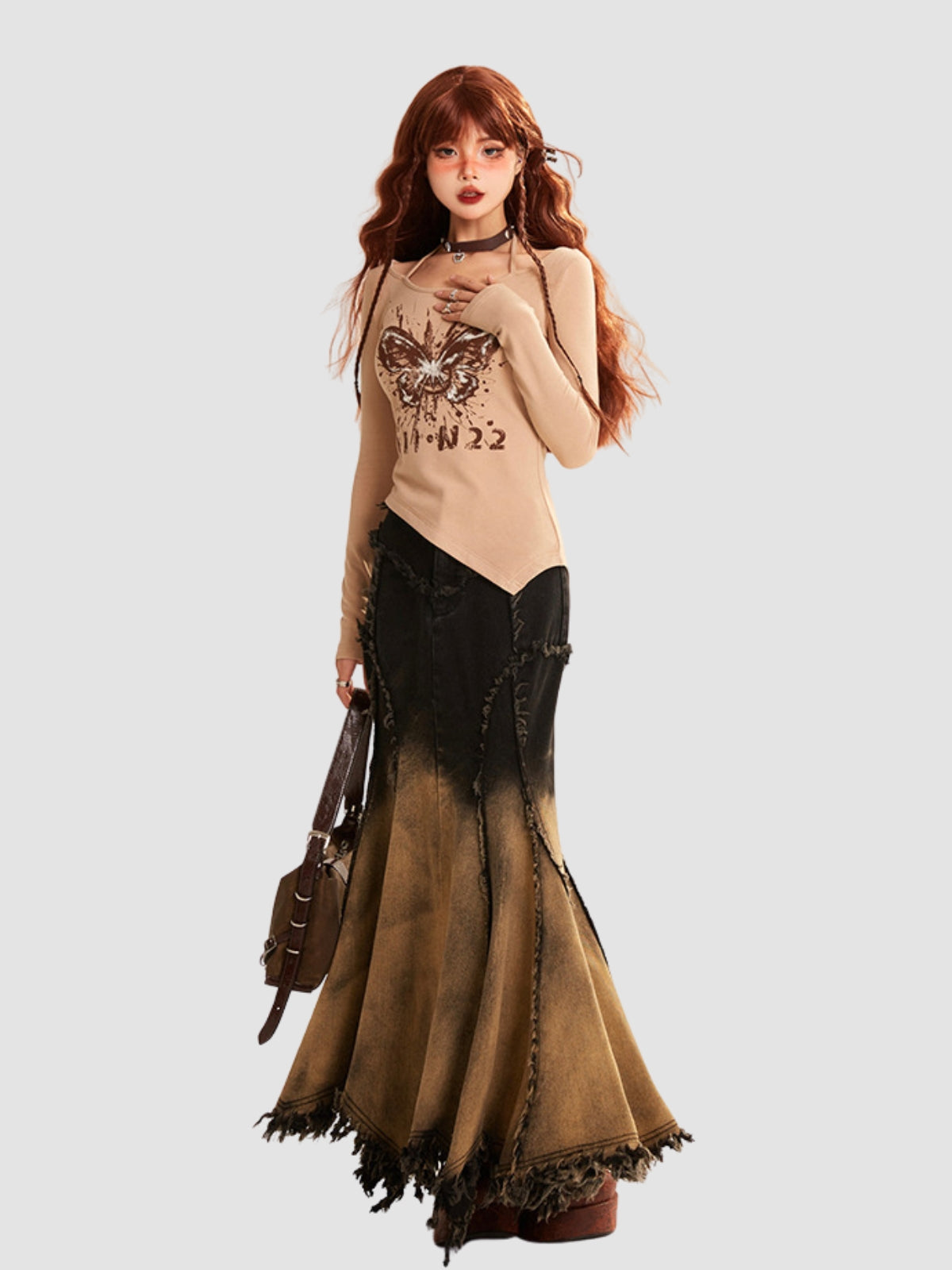Retro Distressed Denim Irregular Skirt