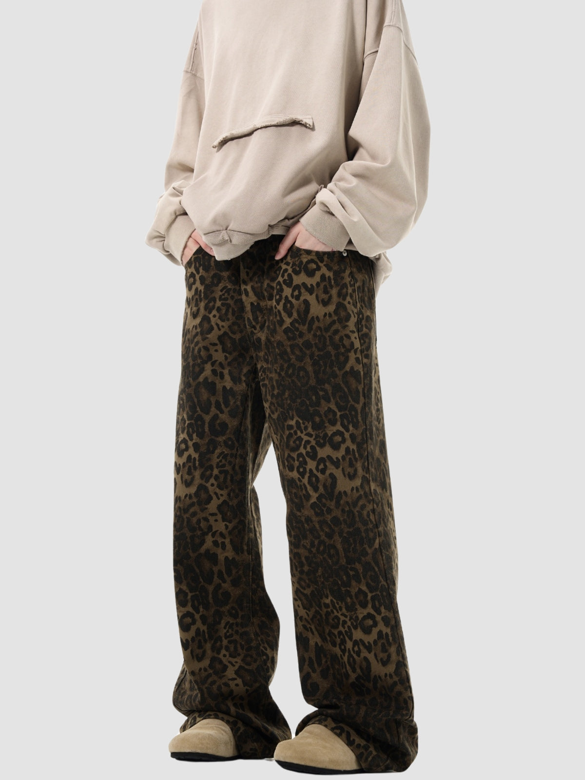 Retro Leopard Print Straight Loose Pants