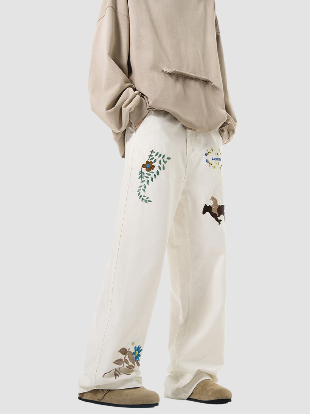 Embroidered American Straight Leg Loose Pants
