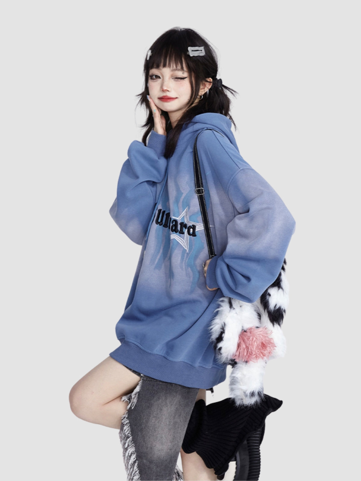 Retro Washed Embroidered Hooded Sweatshirt