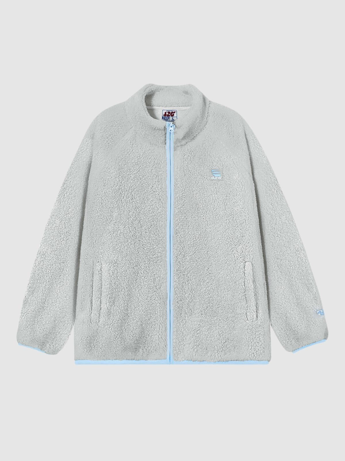 Loose Contrasting Color Edging Cotton Plush Jacket