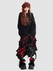 Irregular Plaid Skirt
