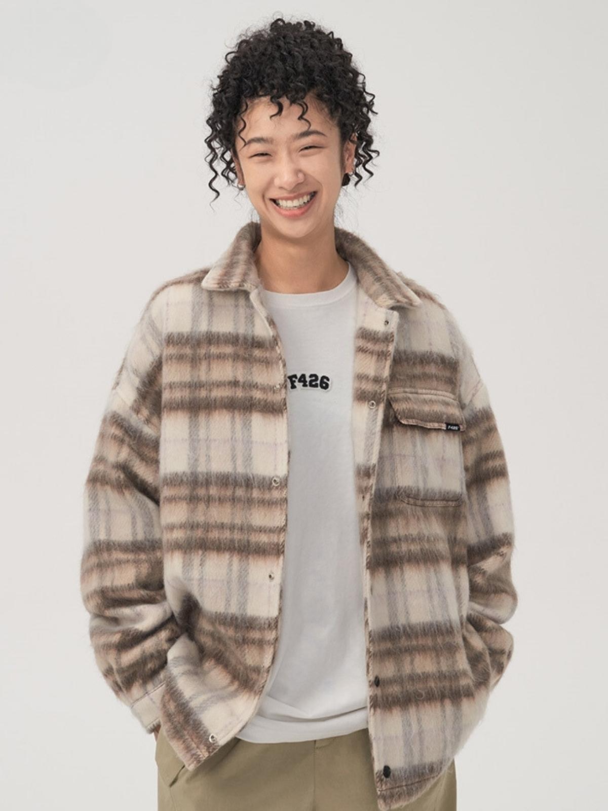 Vintage Loose Woolen Plaid Jacket