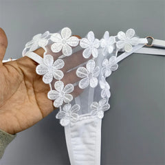 3pcs Japanese Style Cute Floral Embroidery G-string Breathable Princess Mesh Thong
