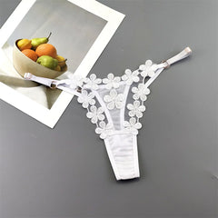 3pcs Japanese Style Cute Floral Embroidery G-string Breathable Princess Mesh Thong