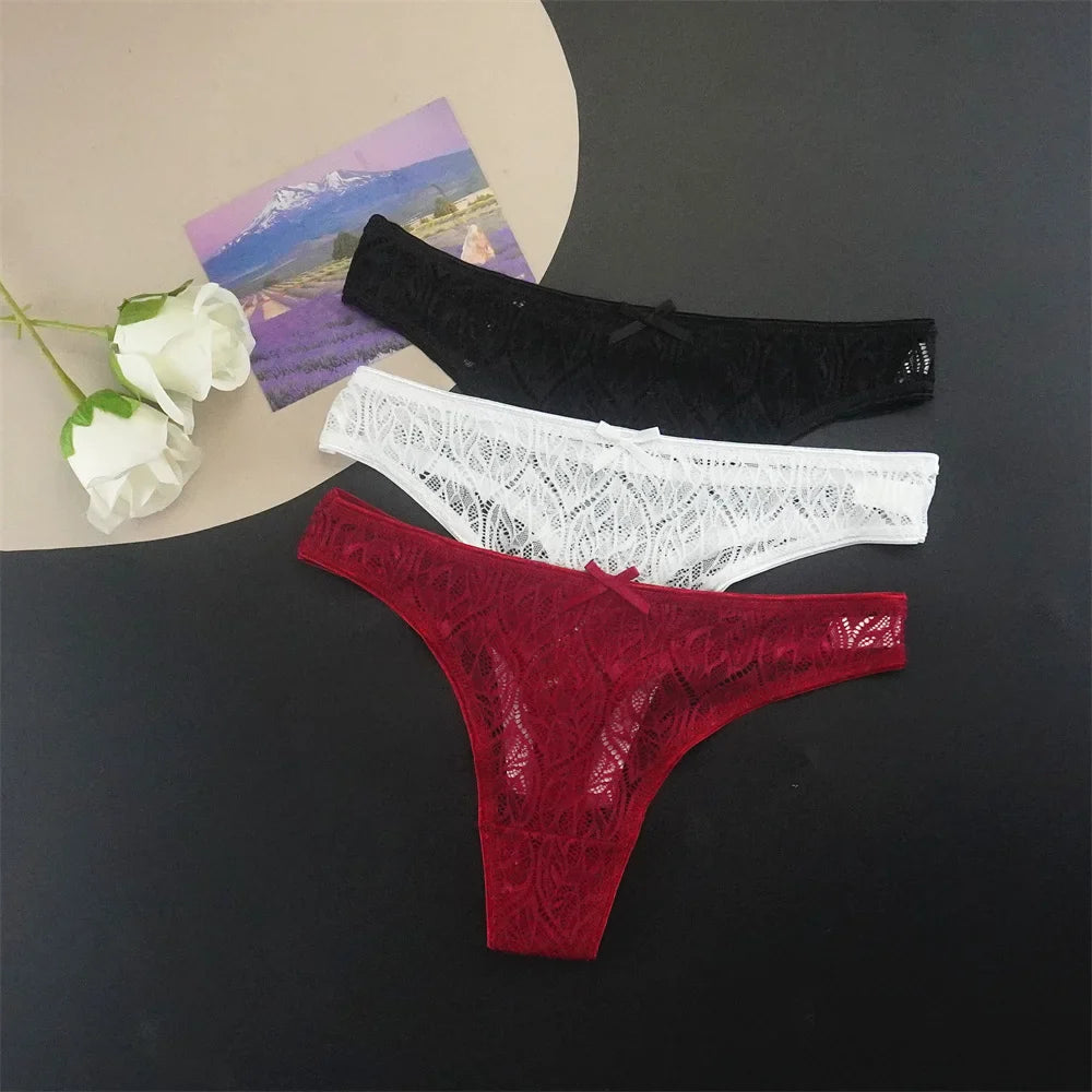 3pcs Pink Lace Thongs