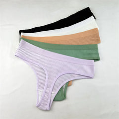 3pcs Simple Ribbed Cotton Seamless Thongs