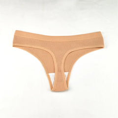 3pcs Simple Ribbed Cotton Seamless Thongs