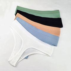 3pcs Simple Ribbed Cotton Seamless Thongs