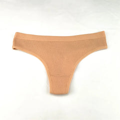 3pcs Simple Ribbed Cotton Seamless Thongs