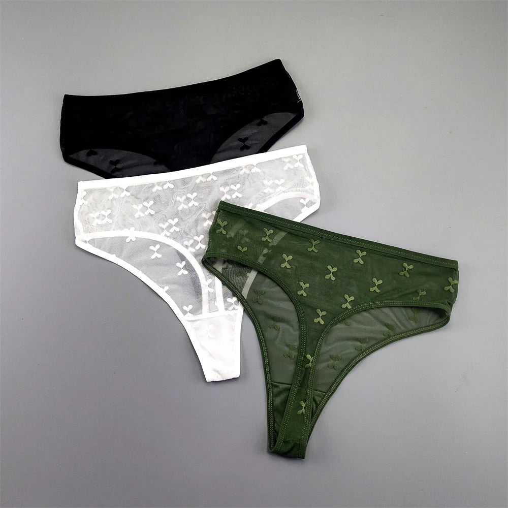 3pcs Transparent Embroidery Mesh Thong