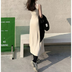 4 Colors Cross Knit Sweater Dress Two Pieces Set